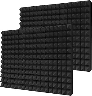 TroyStudio Thick Acoustic Foam Panels, 12 X 12 X 3 Inch, 12 Pcs Broadband Sound Absorbing, Dense Soundproof Padding Tile, Recording Studio Foam Absorber, Pyramid Decorative 3D Wall Ceiling Panel