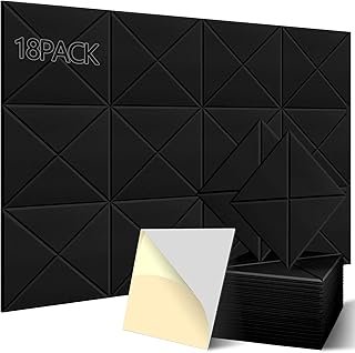 18 Pack Acoustic Panels with Self-Adhesive,12" X 12" X 0.4" Sound Proof Foam Panels, Decorative Soundproof Wall Panels, Sound Absorbing Panels for Home & Offices (X-Lined Black)