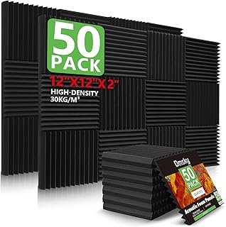 50 Pack Acoustic Foam Panels,2"X 12" X 12"Sound Proof Foam Panels-High Density Sound Absorbing Panels,Fire Resistant Soundproof Wedges Panels for Studio Recording & Office & Home