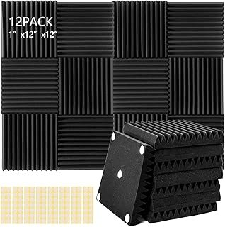 SUPPI 12Pack, 1" X 12" X 12" Acoustic Foam, Sound proof foam panels, Acoustic panels with high den-sity, Sound proofing padding for wall, Wedge Studio, Soundproof foam reduce noise (Black).