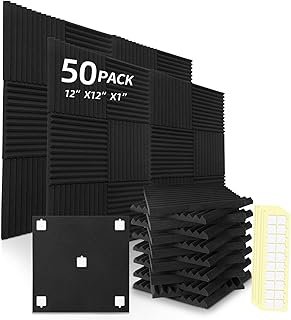 50 Pack BLACK Acoustic Panels Studio Foam Wedges 1" X 12" X 12"Sound-proofing,Sound Absorption (50pcs, Black)