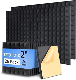 AUSLET Sound Proof Panels 12" X 12" X 2" High Density Acoustic Foam Soundproof Wall Panels 26 Pack Pyramid Sound Absorbing Panel for Home Office Acoustic Treatment