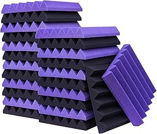 KTOESHEO 24 Pack Acoustic Panels,2" x 12" x 12"Sound Proof Foam Panels for Wall,Fireproof Absorbing Noise Cancelling Panels,to Absorb Noise and Eliminate Echoes. (12 Purple+12 Black)