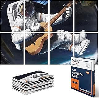 BUBOS 8 Pack Art Acoustic Panels Soundproof Wall Panels,48X32Inches Sound Absorbing Panels,Self-adhesive Decorative Acoustical Wall Panels, Acoustic Treatment for Recording Studio,Space Guitar