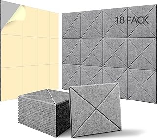 18 Pack Acoustic Panels with Self-Adhesive,12" X 12" X 0.4" Sound Proof Foam Panels, Decorative Soundproof Wall Panels, Sound Absorbing Panels for Home & Offices (X-Lined Cement Grey)