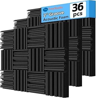 TroyStudio Thick Acoustic Foam Panels, 12 X 12 X 2 Inch 36 Pcs Broadband Sound Absorbing Foam, Dense Soundproof Padding Tile, Recording Studio Foam Absorber, Groove Decorative 3D Wall Ceiling Panel